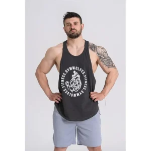 Gymwolves Man Sport Stringer Black Melange | Workout Tanktop | Wolf Series |