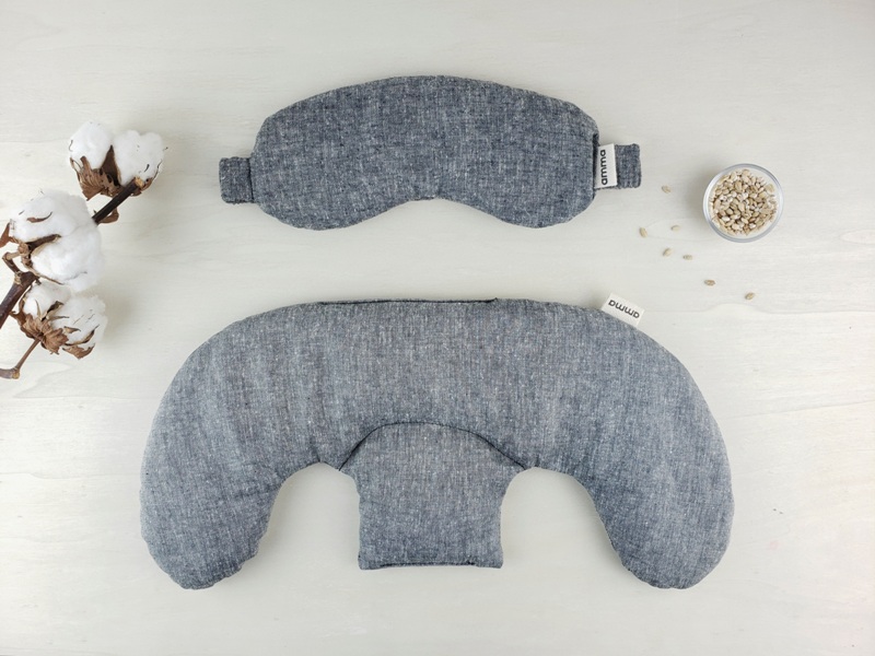 Duo Détente (coussin épaule & masque) coton biologique gris
