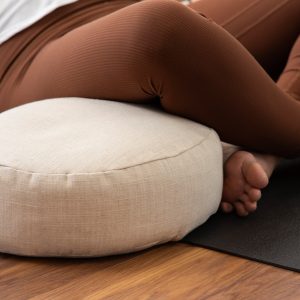 Coussin de méditation rond (Zafu) en lin et coton sable
