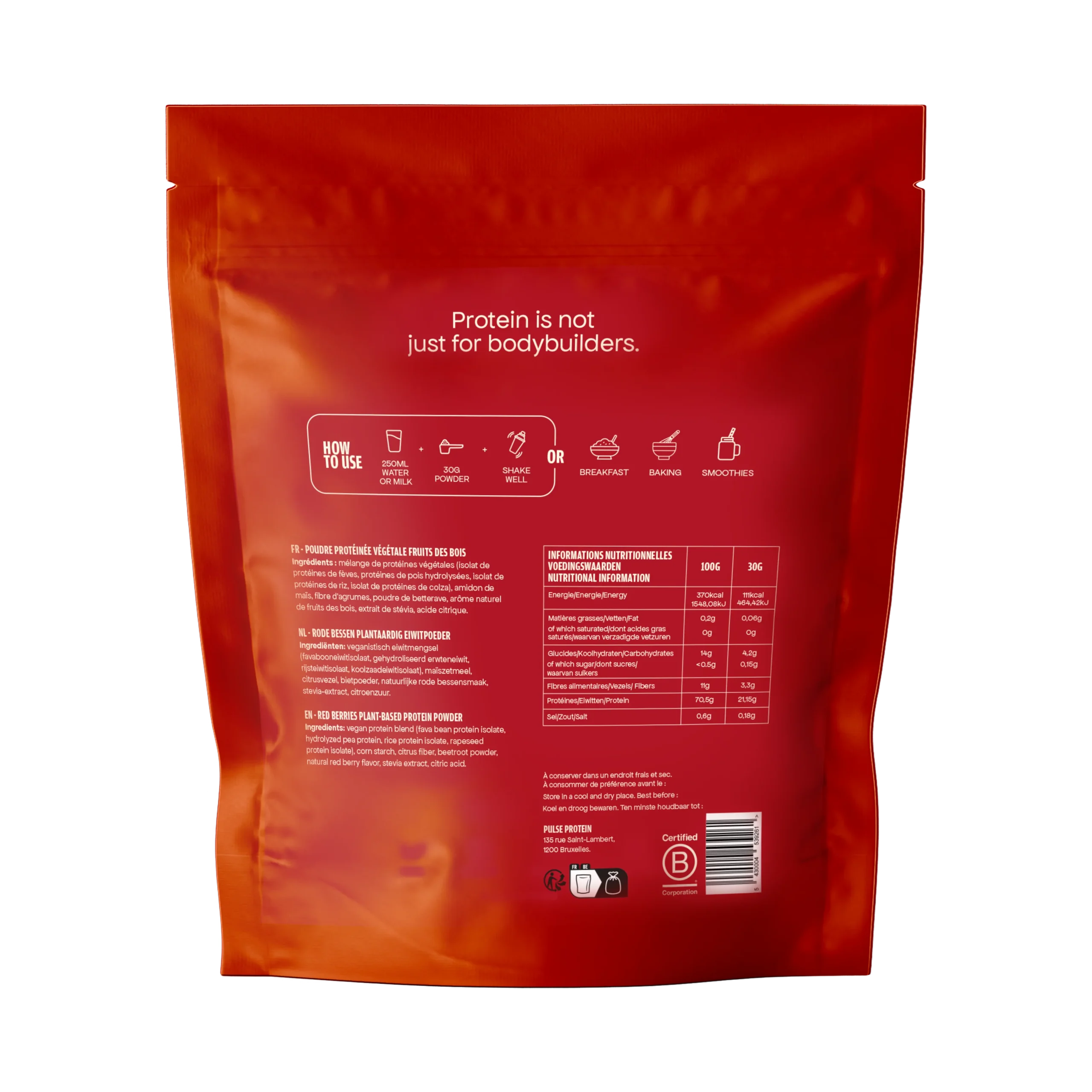 Poudre protéinée vegan fruits rouges 750g – Image 3