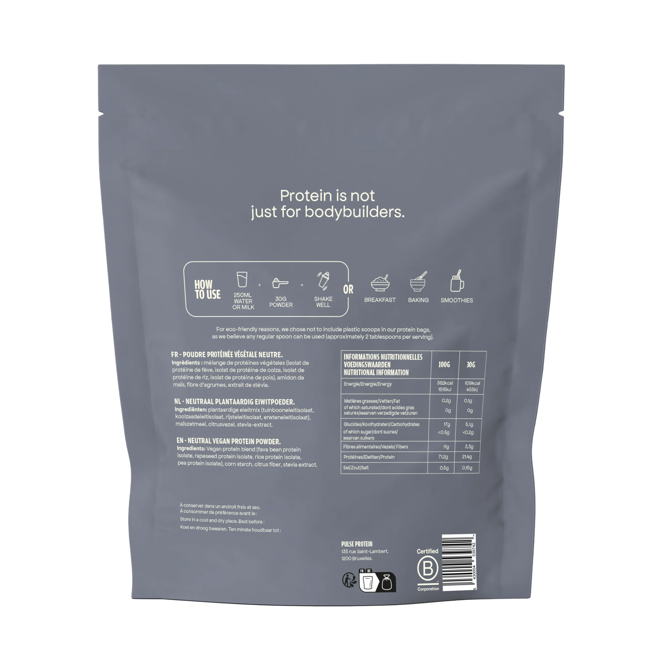 Poudre protéinée vegan neutre 750g – Image 2