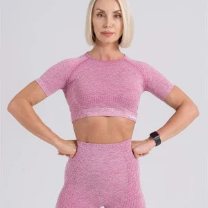 Haut de sport sans couture à manches courtes Gymwolves pour femmes, rose | Crop Tops | Série Activated