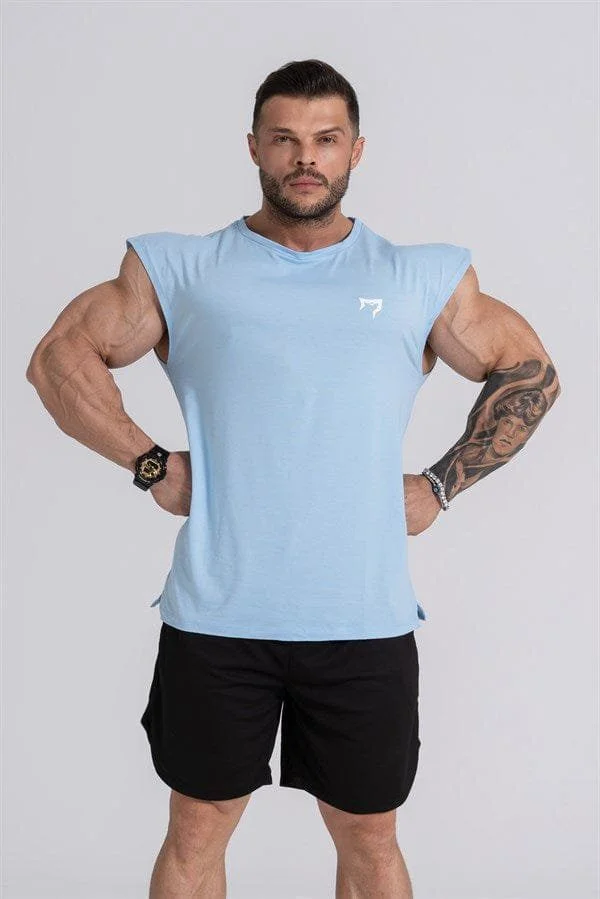 Gymwolves Man Sport T-Shirt Light Blue | Critical Sleeve Cut | Workout T-Shirt |